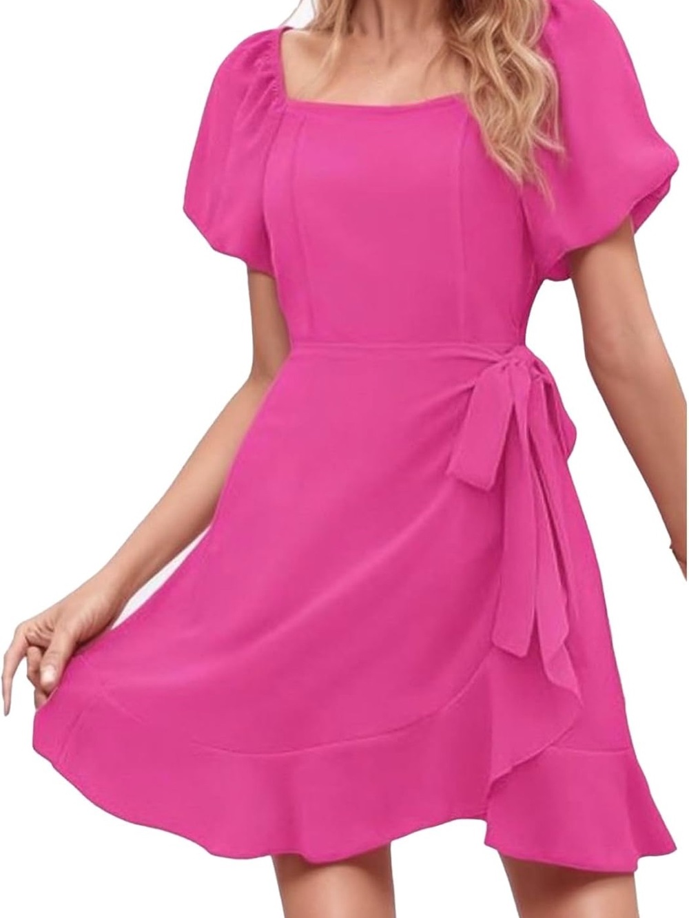Sampeel Pink Flutter Sleeve Wrap Mini Dress Square Neck - Size M
